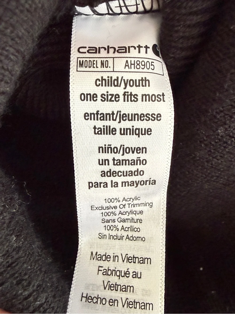 Carhartt Youth Black Beanie with Logo Patch Kid Gorpcore Streetwear